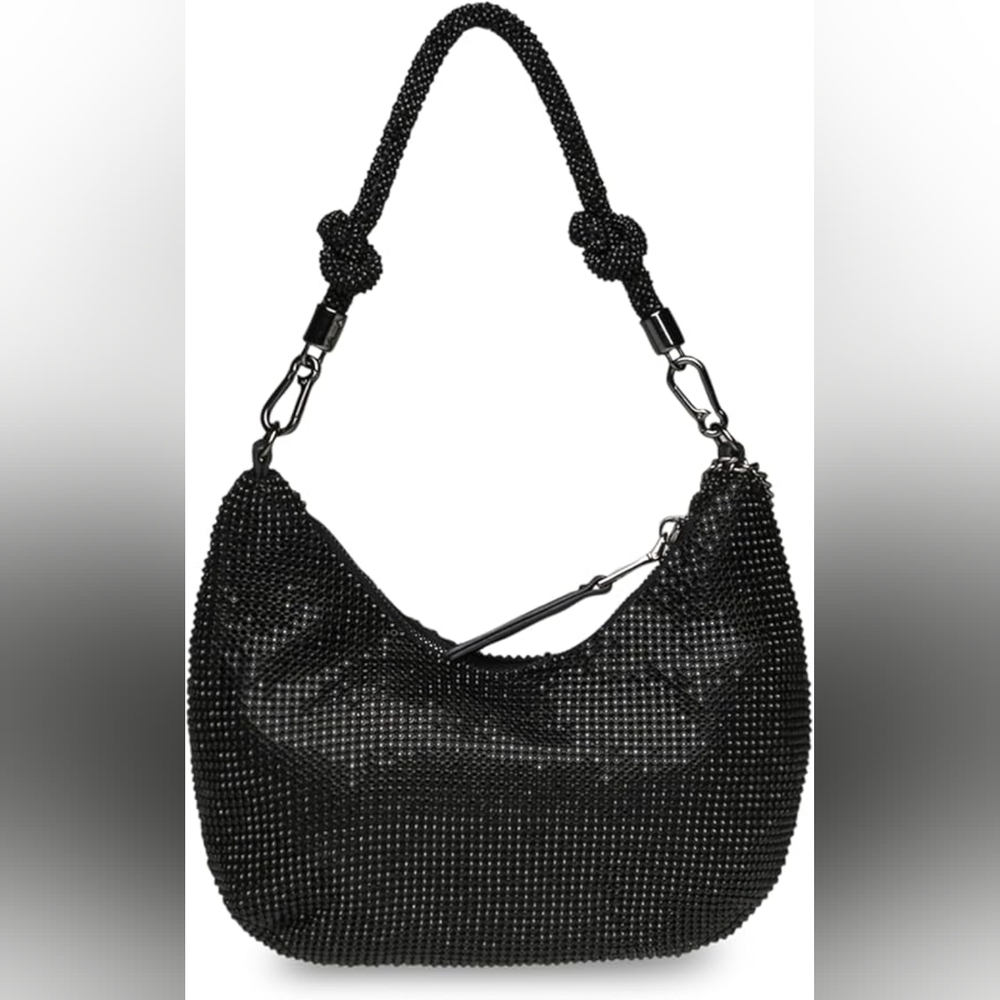 Steve Madden Kaya Rhinestone Hobo Bag Black New